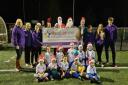 Tom Rance, centre right in Santa suit, Stand-by-me Young Ambassadors & Trustees (in purple), and Hitchin Belles Under 8s Football team