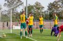 Hitchin Town celebrate after scoring against Stamford in the FA Trophy. Picture: PETER ELSE