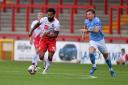 Jordan Roberts goes on a run for Stevenage against Coventry City. Picture: TGS PHOTO