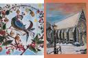 The designs, 'Partridge in a Pear Tree Fantasy' and 'Snowfall and Sunset at St Wulstan’s in Little Malvern', are available online