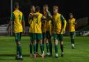 Hitchin Town celebrate their equaliser against St Ives Town.