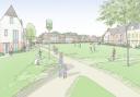 Illustrative image of a village green in the draft East of Luton Strategic Masterplan.