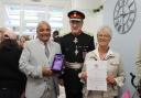 Stand-by-me patron Billy Burne, Lord Lieutenant of Hertfordshire Robert Voss and Stand-by-me's chairperson Carol Read.