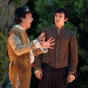 Ben Lynn as Rosalind disguised as Ganymede and Andrew Buzzeo as Orlando in As You Like It.