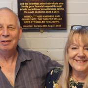Kirk Foster and Jo Croydon Foster at the honours board unveiling at Market Theatre in Hitchin.