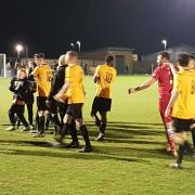 Stotfold get ready to start the celebrations after they clinched the SSML Division One title.