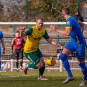 Steve Cawley scored the first for Hitchin Town in their win over Lowestoft Town.