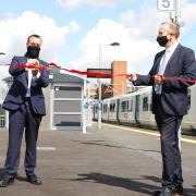Stephen McPartland MP and Chris Heaton-Harris MP opening Platform 5 at Stevenage station