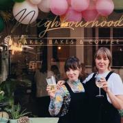 Neighbourhood Bakes' Amy and Helena outside their new shop at 12 Bucklersbury, Hitchin
