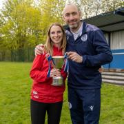 David Perry with Dani Toyn and the Herts Women's Challenge Cup. Picture: ED PAYNE