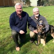 Sir Oliver Heald, MP for North East Hertfordshire, PC Dave Wardell and Police Dog Finn.