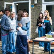 Students at St Christopher School in Letchworth celebrate after receiving their 2023 GCSE results.