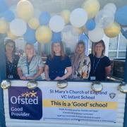 Staff at St Mary's infant school celebrate their Good Ofsted rating.
