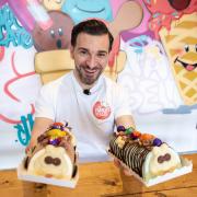 Franco Angelini devoured two of Fabio's caterpillar cakes for charity
