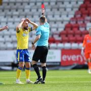 Dan Butler is sent off for Stevenage at home to Burton Albion. Picture: TGS PHOTO
