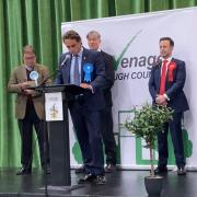 Alex Clarkson gives his speech after the Stevenage election result was declared.