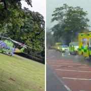 Air ambulance and emergency vehicles in Bushey yesterday.