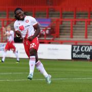 Dan Philips celebrates his goal for Stevenage against Coventry City. Picture: TGS PHOTO