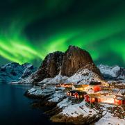 Aurora borealis over Hamnoy the Lofoten Islands