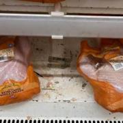 Dirty shelves holding raw chicken in Stevenage Coreys Mill Sainsbury's raised salmonella concern.