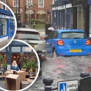 Flood water got into businesses across Hitchin on Sunday.