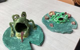 Pupils made sculptures from natural materials, including clay.