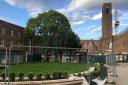 Hornsey Town Hall Square with the Town Hall in the distance, which are currently being renovated.