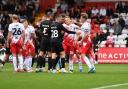 Stevenage and Lincoln City were involved in a very physical battle. Picture: TGS PHOTO