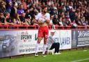 Charlie Goode broke his fibula bone in the defeat at Exeter. Picture: TGS PHOTO