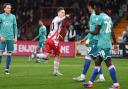 Dan Kemp celebrates putting Stevenage ahead against Reading. Picture: TGS PHOTO