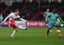 This Dan Kemp shot for Stevenage against Reading was blocked. Picture: TGS PHOTO