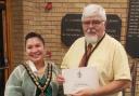 Last year, Councillor Graham Snell was recognised for his long service with Stevenage Borough Council.  Pictured here with then mayor Myla Arceno