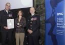 Hertfordshire Chief Constable Charlie Hall, Isla Rasit, and the chair of the National Police Chiefs' Council Chief Constable Gavin Stephens.