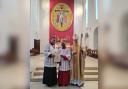 (L-R) Paul Briers, president of the Guild, Alex Rebello, and Bishop Nicholas Hudson