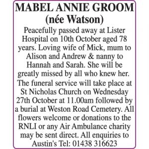 MABEL ANNIE (née Watson) GROOM