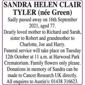 SANDRA HELEN CLAIR (née Green) TYLER