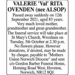 VALERIE Val RITA (nee Alsop) OVENDEN