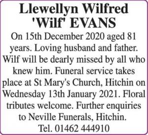 EVANS
Llewellyn Wilfred
Wilf