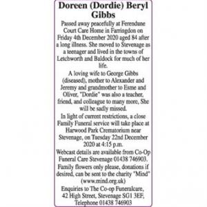 Doreen (Dordie) Beryl Gibbs