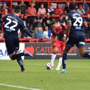 A tackle on Kane Smith did not result in a penalty, much to the ire of Steve Evans. Picture: DAVID LOVEDAY/TGS PHOTO