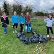 Some of the 9th Purwell Guides at Purwell Recreation Ground in March