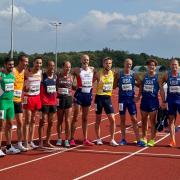 Andrew Patterson of Fairlands Valley Spartans (fifth from right) at the World Masters in Gothenburg. Picture: FVS