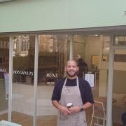 Aaron Shade outside Say's new Hitchin store.