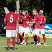 David Hicks takes the congratulations after his goal. Picture: MANDY DAVIES