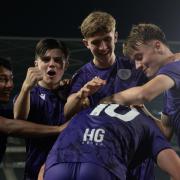 Stevenage celebrate Lenny Brown's goal in the 4-0 FA Youth Cup win at MK Dons. Picture: HUGO LOGAN/STEVENAGE FC