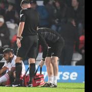 Nathan Thompson was in the wars on his return to the Stevenage starting line-up. Picture: TGS PHOTO