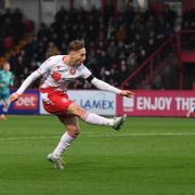 This Dan Kemp shot for Stevenage against Reading was blocked. Picture: TGS PHOTO