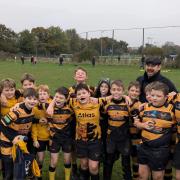 Danny Dyer enjoys his Sunday morning with the Letchworth youngsters. Picture: LETCHWORTH RFC