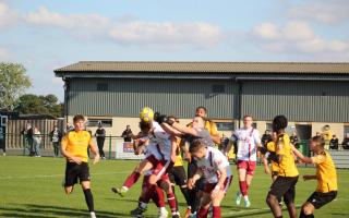 Chaos in the box as Stotfold beat Welwyn Garden City in the Southern League. Picture: HYWEL RHYS-WILLIAMS